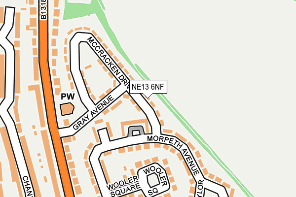 NE13 6NF map - OS OpenMap – Local (Ordnance Survey)