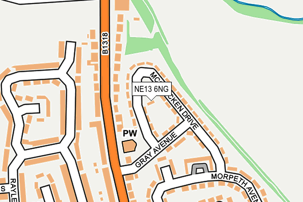 NE13 6NG map - OS OpenMap – Local (Ordnance Survey)
