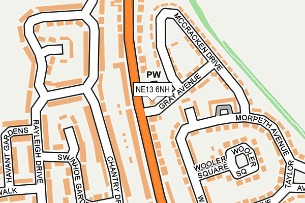 NE13 6NH map - OS OpenMap – Local (Ordnance Survey)