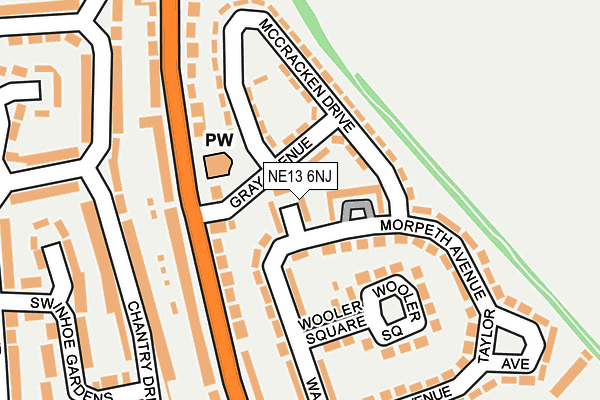 NE13 6NJ map - OS OpenMap – Local (Ordnance Survey)