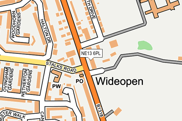 NE13 6PL map - OS OpenMap – Local (Ordnance Survey)
