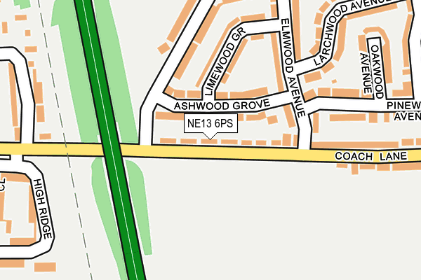 NE13 6PS map - OS OpenMap – Local (Ordnance Survey)