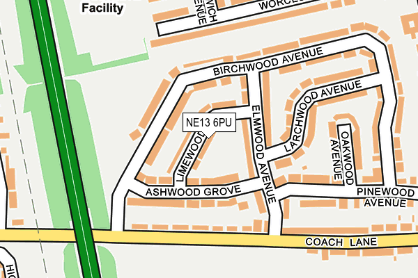 NE13 6PU map - OS OpenMap – Local (Ordnance Survey)