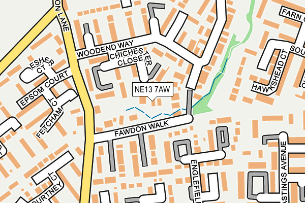 NE13 7AW map - OS OpenMap – Local (Ordnance Survey)