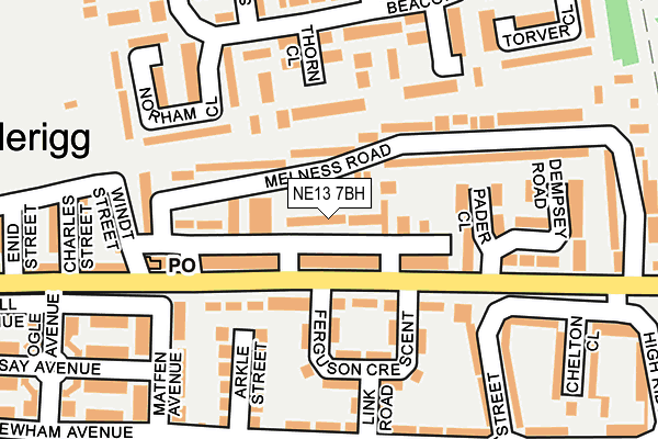NE13 7BH map - OS OpenMap – Local (Ordnance Survey)