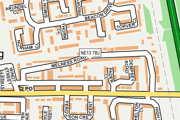 NE13 7BJ map - OS OpenMap – Local (Ordnance Survey)