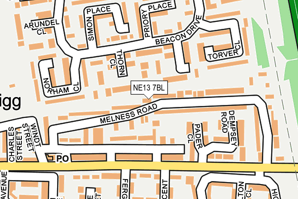 NE13 7BL map - OS OpenMap – Local (Ordnance Survey)