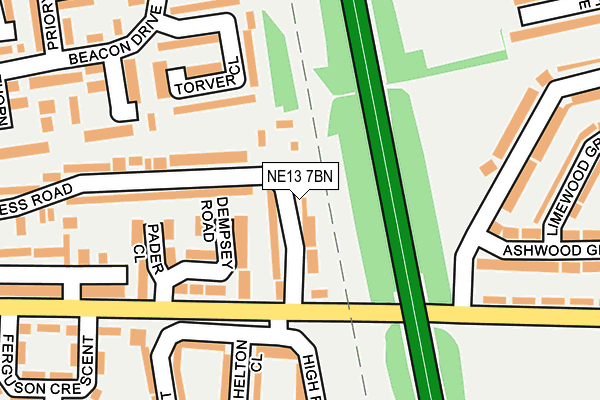 NE13 7BN map - OS OpenMap – Local (Ordnance Survey)
