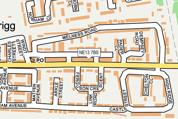 NE13 7BS map - OS OpenMap – Local (Ordnance Survey)