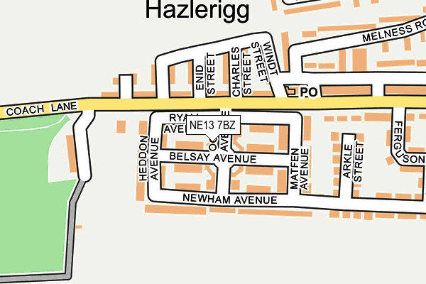 NE13 7BZ map - OS OpenMap – Local (Ordnance Survey)