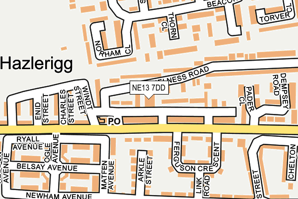 NE13 7DD map - OS OpenMap – Local (Ordnance Survey)
