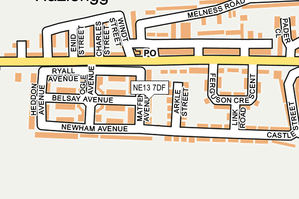 NE13 7DF map - OS OpenMap – Local (Ordnance Survey)