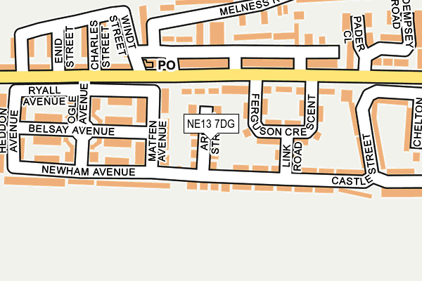 NE13 7DG map - OS OpenMap – Local (Ordnance Survey)