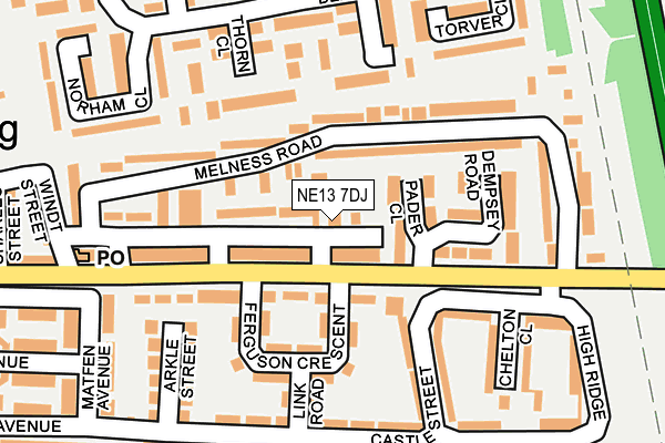 NE13 7DJ map - OS OpenMap – Local (Ordnance Survey)