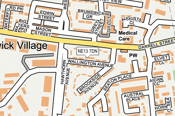 NE13 7DN map - OS OpenMap – Local (Ordnance Survey)