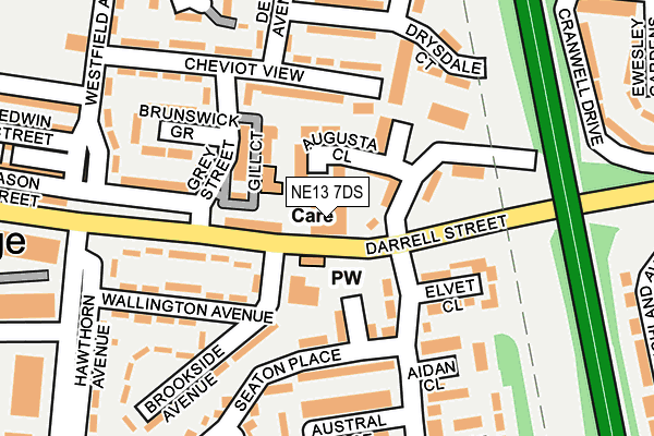 NE13 7DS map - OS OpenMap – Local (Ordnance Survey)