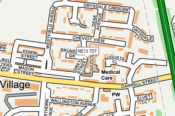 NE13 7DT map - OS OpenMap – Local (Ordnance Survey)