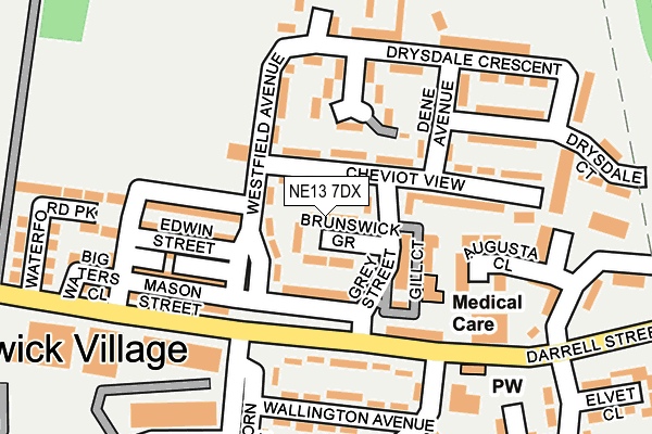 NE13 7DX map - OS OpenMap – Local (Ordnance Survey)
