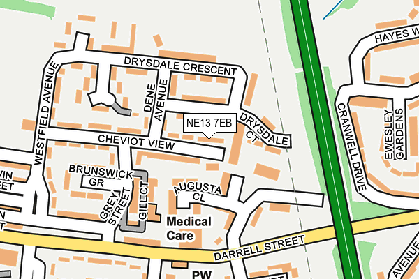 NE13 7EB map - OS OpenMap – Local (Ordnance Survey)