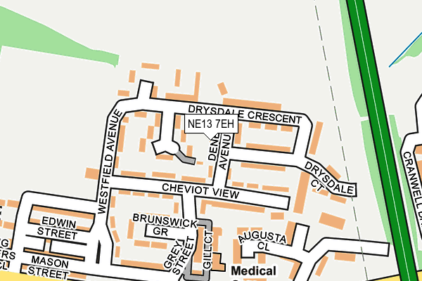 NE13 7EH map - OS OpenMap – Local (Ordnance Survey)