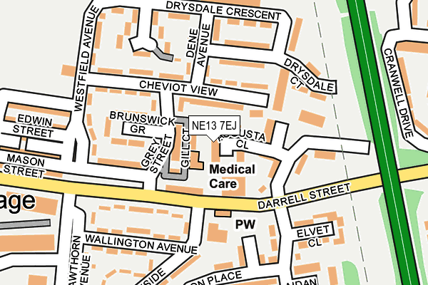 NE13 7EJ map - OS OpenMap – Local (Ordnance Survey)