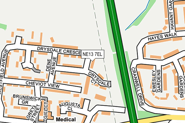 NE13 7EL map - OS OpenMap – Local (Ordnance Survey)