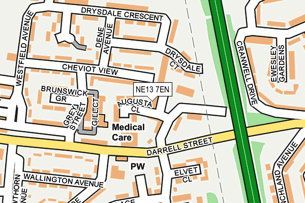 NE13 7EN map - OS OpenMap – Local (Ordnance Survey)