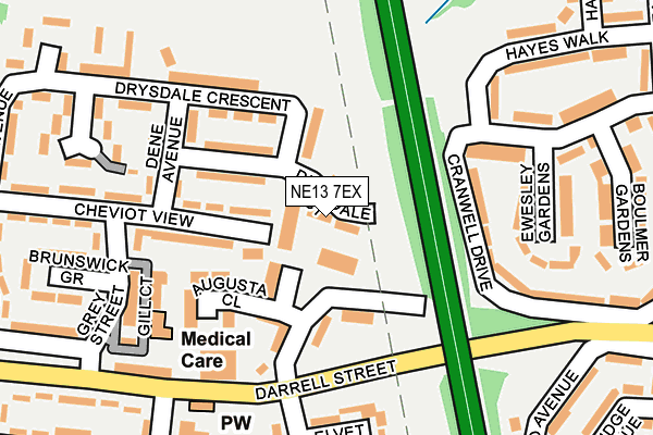 NE13 7EX map - OS OpenMap – Local (Ordnance Survey)