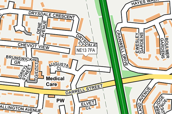 NE13 7FA map - OS OpenMap – Local (Ordnance Survey)