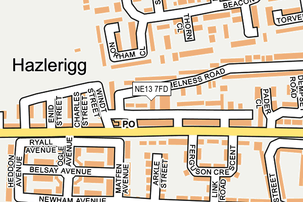 NE13 7FD map - OS OpenMap – Local (Ordnance Survey)