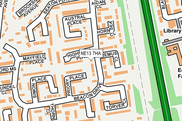 NE13 7HA map - OS OpenMap – Local (Ordnance Survey)