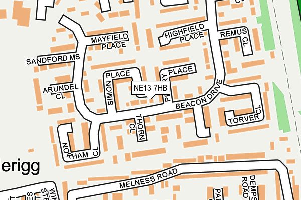 NE13 7HB map - OS OpenMap – Local (Ordnance Survey)