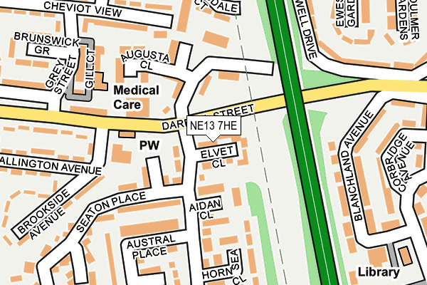 NE13 7HE map - OS OpenMap – Local (Ordnance Survey)