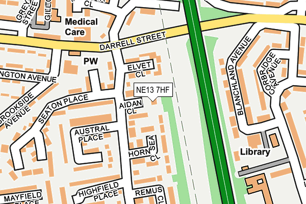 NE13 7HF map - OS OpenMap – Local (Ordnance Survey)