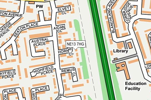 NE13 7HG map - OS OpenMap – Local (Ordnance Survey)