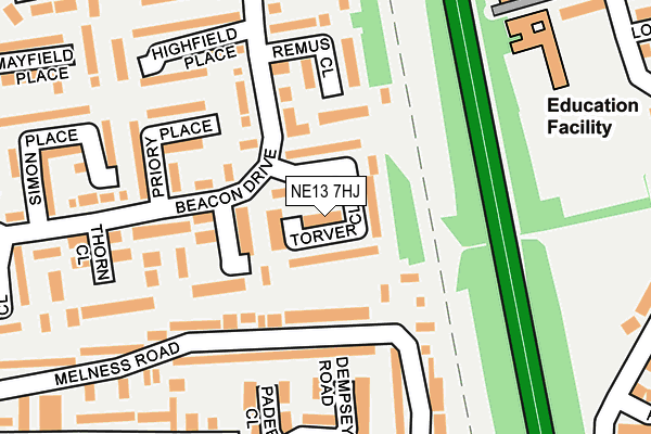 NE13 7HJ map - OS OpenMap – Local (Ordnance Survey)
