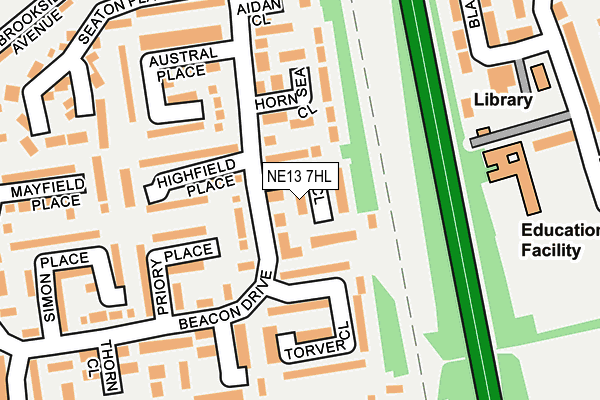 NE13 7HL map - OS OpenMap – Local (Ordnance Survey)