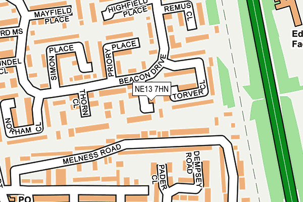 NE13 7HN map - OS OpenMap – Local (Ordnance Survey)