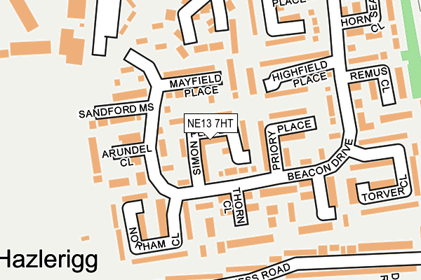 NE13 7HT map - OS OpenMap – Local (Ordnance Survey)