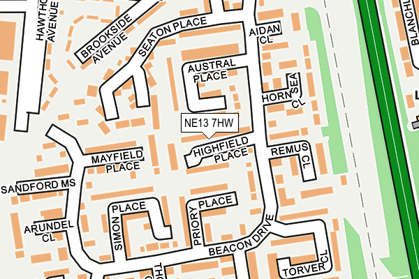 NE13 7HW map - OS OpenMap – Local (Ordnance Survey)