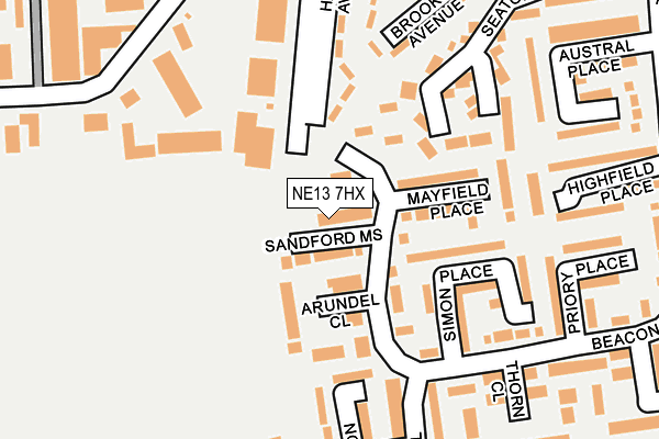 NE13 7HX map - OS OpenMap – Local (Ordnance Survey)