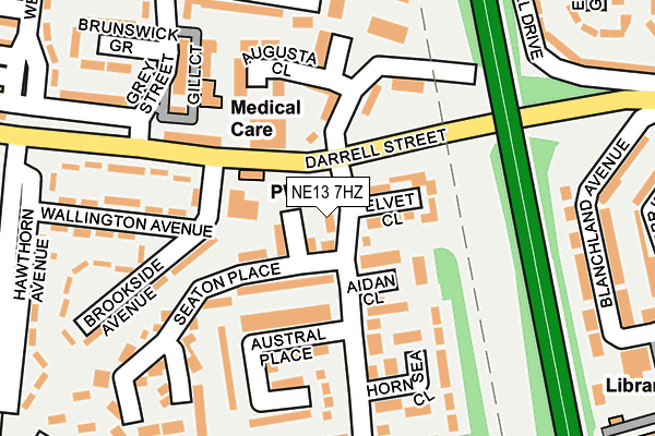 NE13 7HZ map - OS OpenMap – Local (Ordnance Survey)