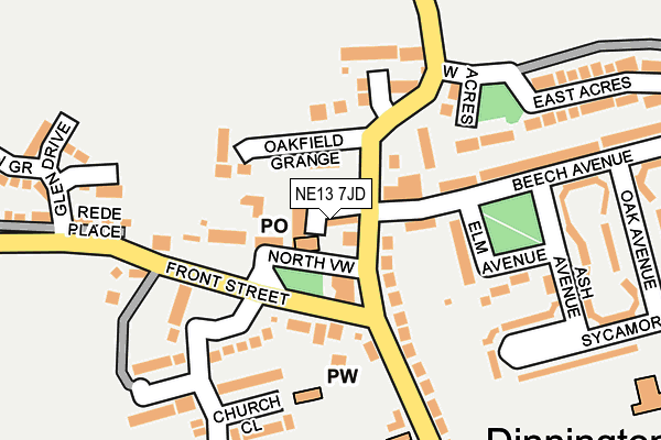 NE13 7JD map - OS OpenMap – Local (Ordnance Survey)