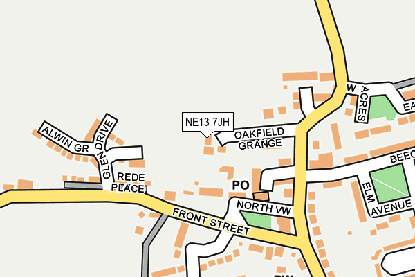NE13 7JH map - OS OpenMap – Local (Ordnance Survey)
