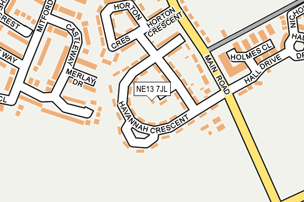 NE13 7JL map - OS OpenMap – Local (Ordnance Survey)