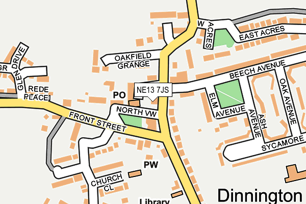 NE13 7JS map - OS OpenMap – Local (Ordnance Survey)