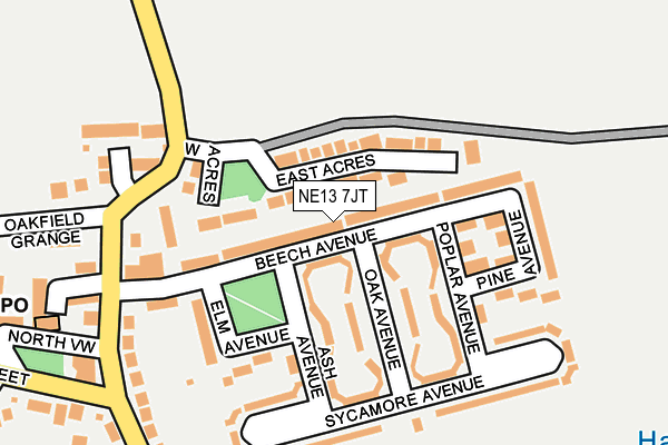 NE13 7JT map - OS OpenMap – Local (Ordnance Survey)