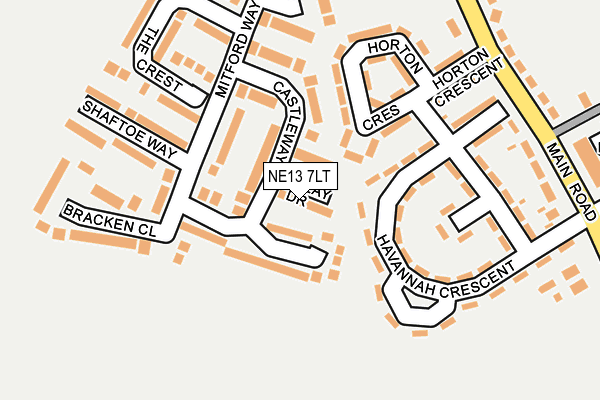 NE13 7LT map - OS OpenMap – Local (Ordnance Survey)