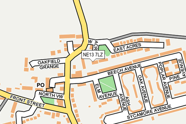NE13 7LZ map - OS OpenMap – Local (Ordnance Survey)