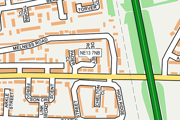 NE13 7NB map - OS OpenMap – Local (Ordnance Survey)